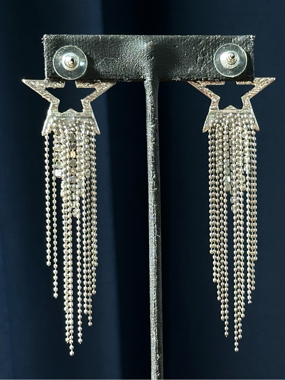 Y2K Rhinestone Star Fringe Tassel Post Earrings McBling Rockstar Showgirl Punk - Picture 3 of 4